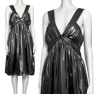 Calvin Klein Silk Blend Gunmetal Metallic Party Dress. L/XL Babydoll Cocktail